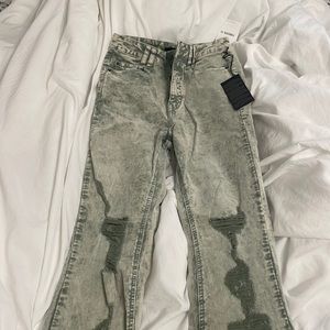 Forever 21 long woven ripped flare jeans sage green NWT size xsmall